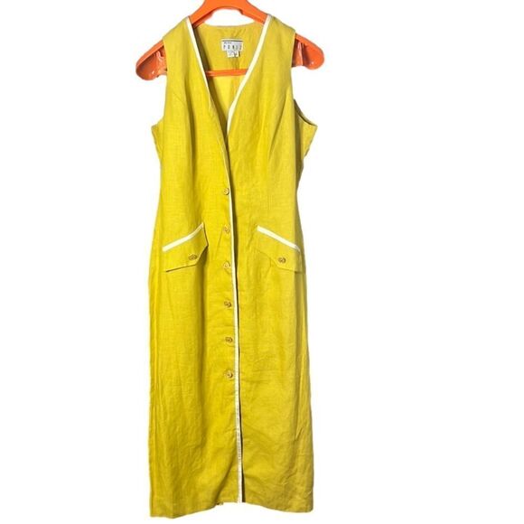 NEW YORK PANIZ 100% LINEN SLEEVELESS BUTTON DOWN‎ MAXI DRESS SIZE 14 - Picture 1 of 7